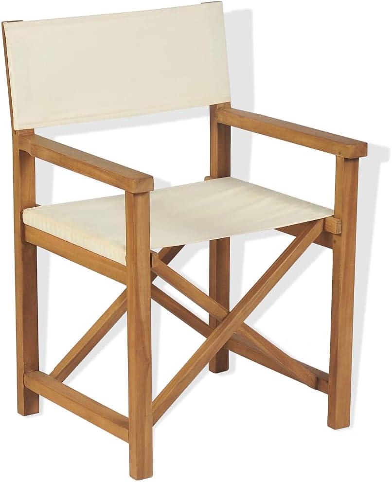 Teak Wood Folding Director's Chair with Cream Canvas