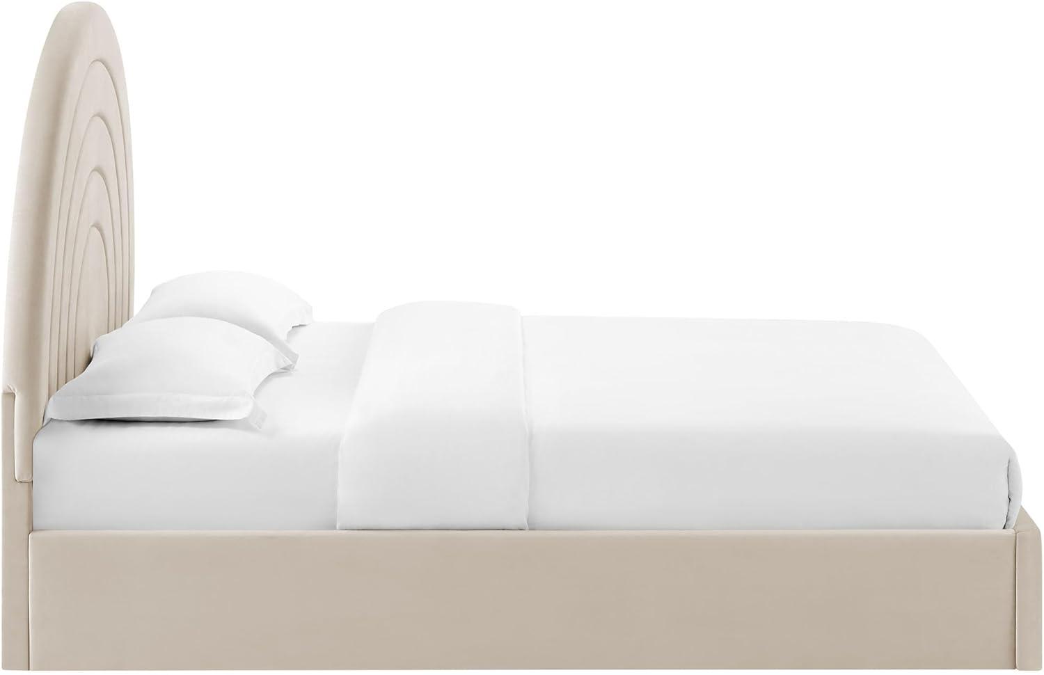 Almond Velvet Full Platform Bed with Arched Upholstered Headboard
