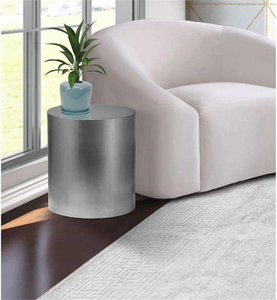 Meridian Furniture Cylinder Round Brushed Chrome Metal End Table