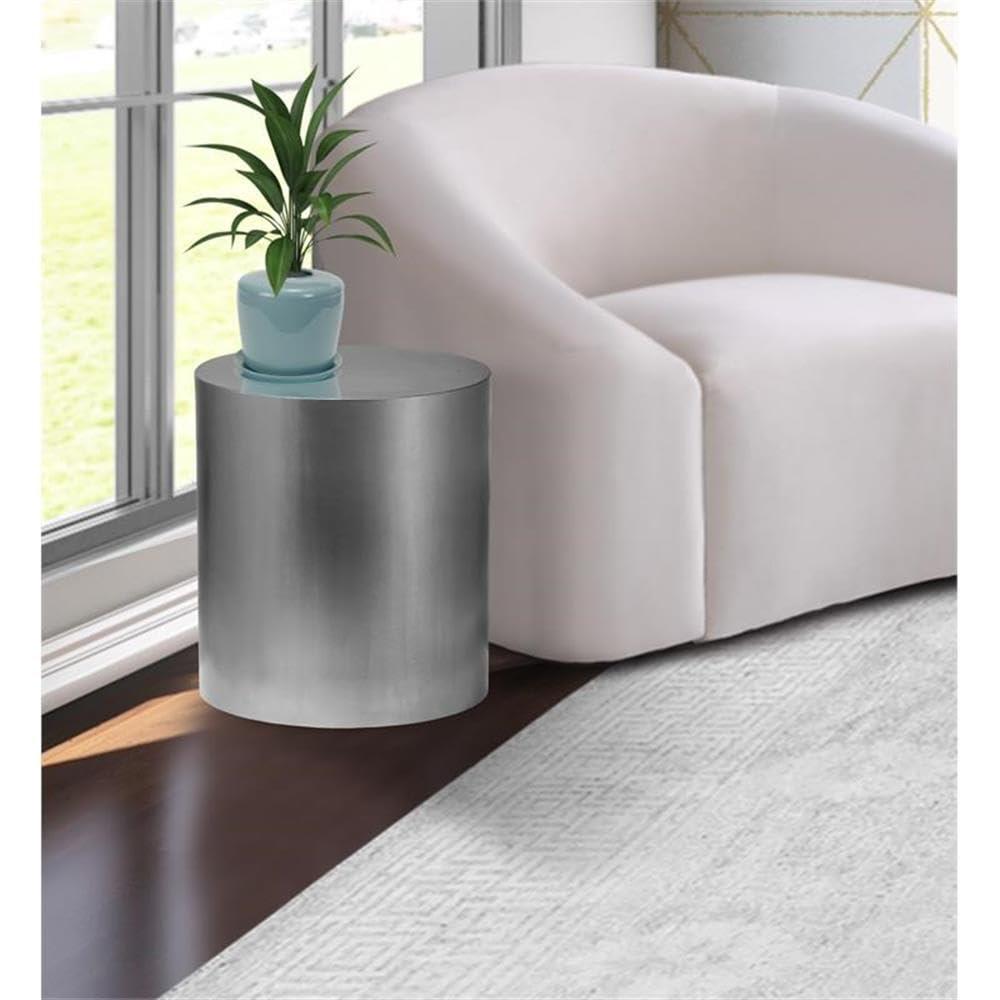 Meridian Furniture Cylinder Round Brushed Chrome Metal End Table