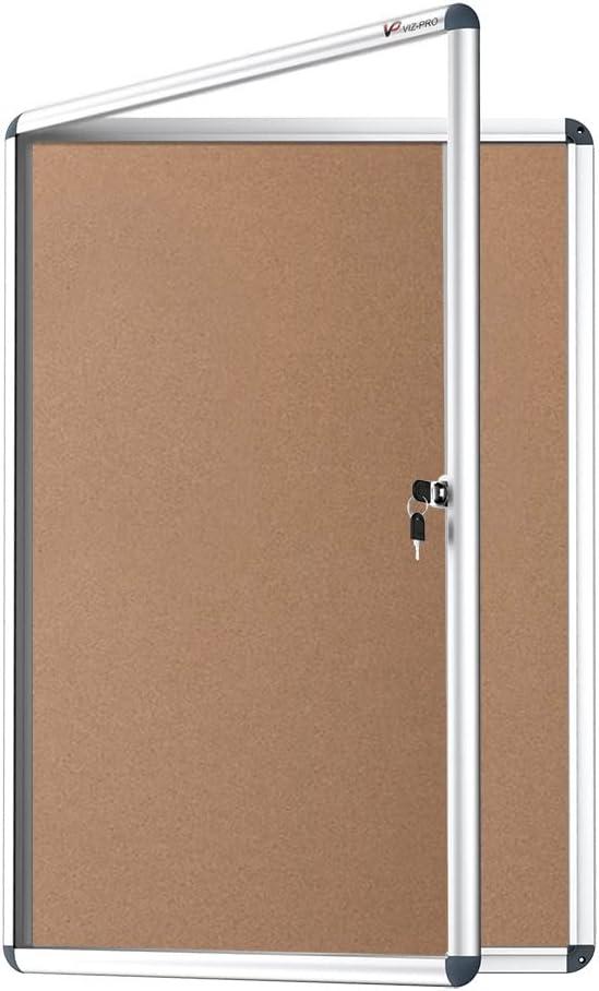 36x24 Inch Lockable Cork Noticeboard with Aluminium Frame