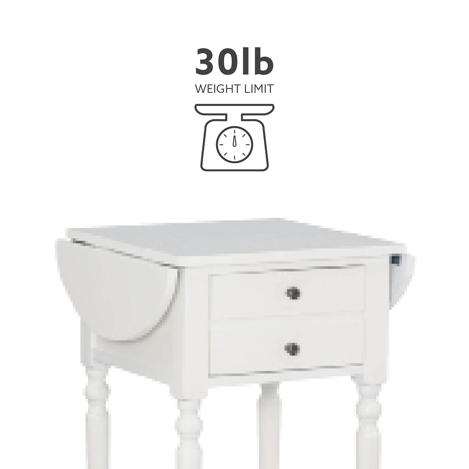 Powell Shiloh Single Drawer Indoor End Table with Shelf and Dropleaf, 24" Tall, White