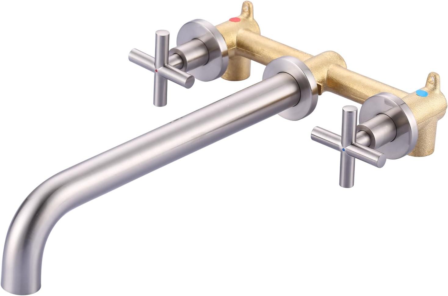 Brushed Nickel Wall Mount Tub Filler with Lever Handles