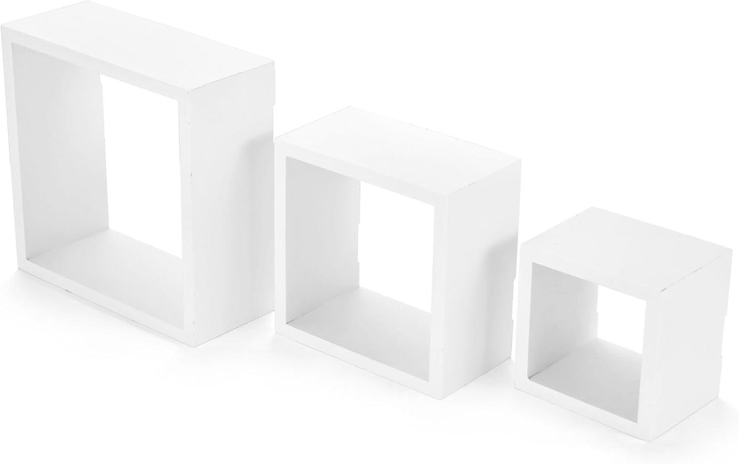 White MDF Floating Cube Wall Shelves, Set of 3