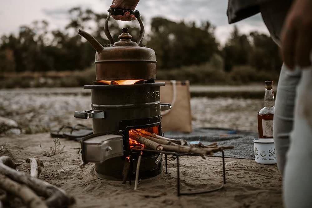 GasOne Portable Wood Burning Rocket Stove Camping for Backpacking, Hiking, RV and Survival - Insulated Barrel Stove Kit with Silicone Handles