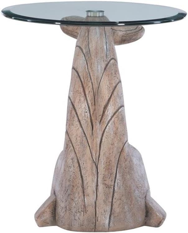 Pemberly Row Sculptured Coastal Resin Table with Glass Top in Driftwood