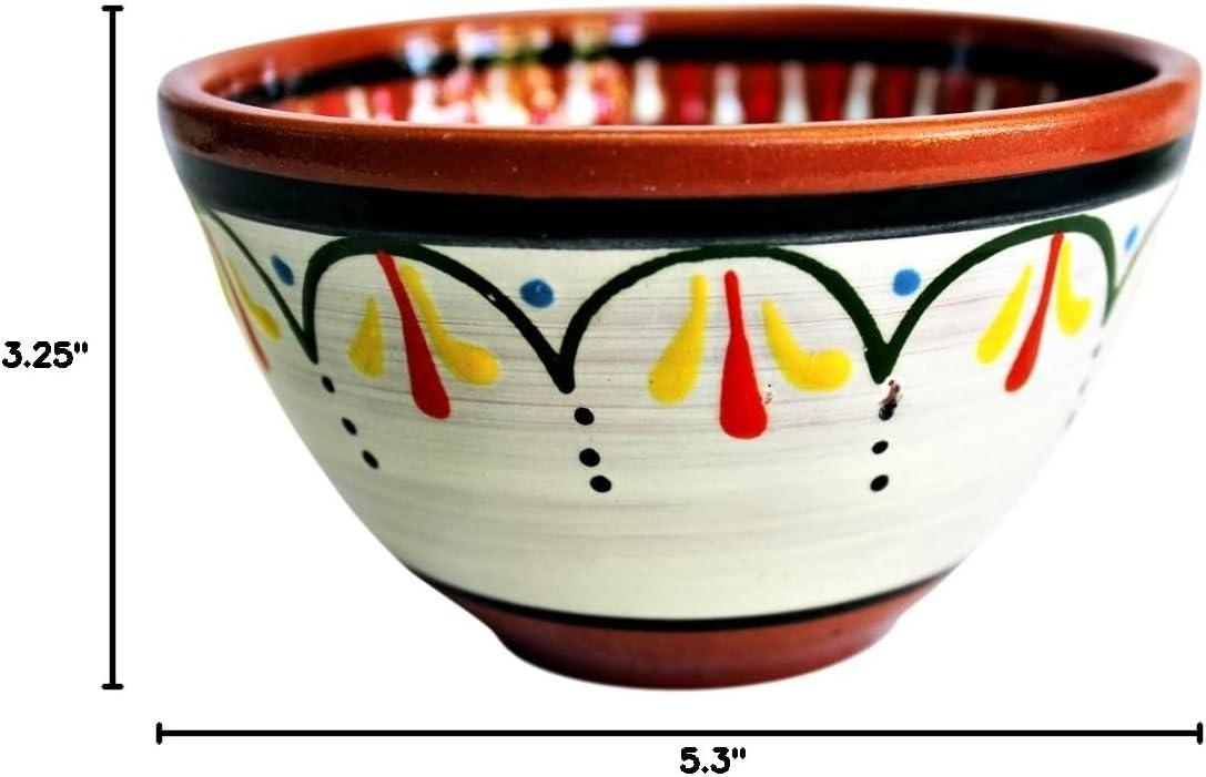 Terracotta White Breakfast Bowls, Set of 5 - Hand Painted From Spain