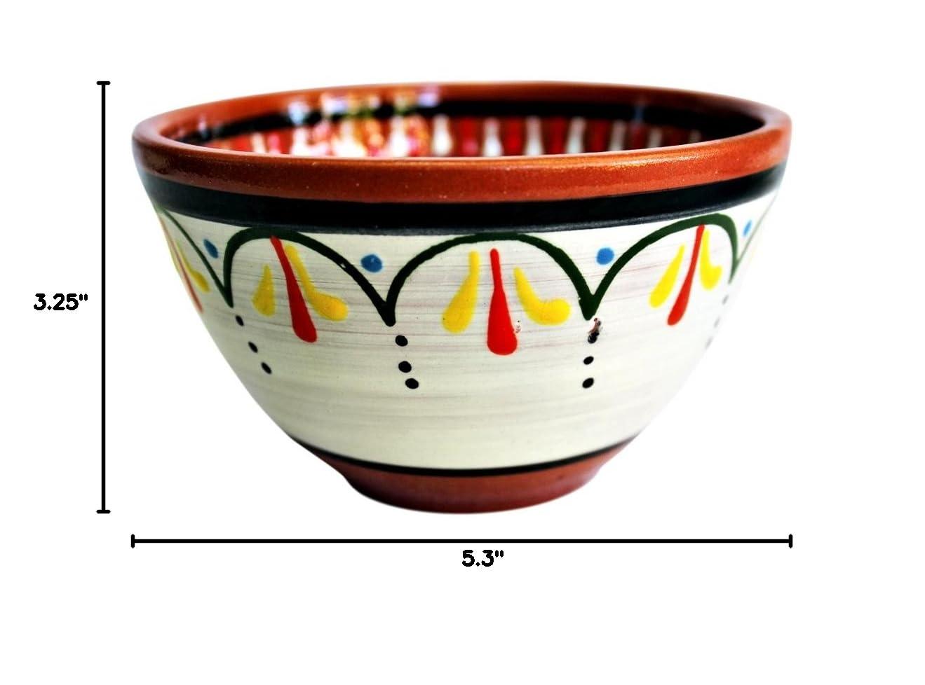 Terracotta White Breakfast Bowls, Set of 5 - Hand Painted From Spain
