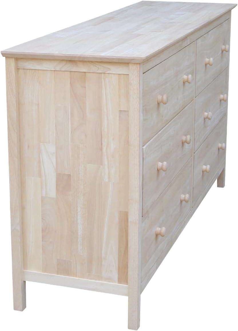 Dresser with 6 Drawers Unfinished - International Concepts: Solid Parawood Bedroom Storage