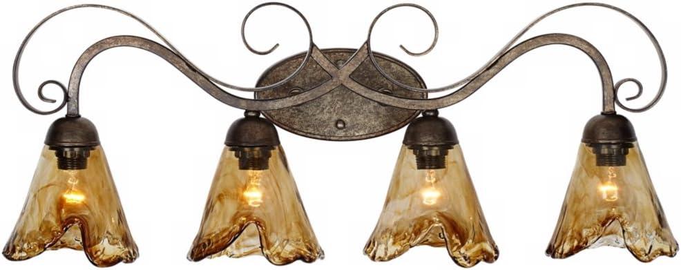 Franklin Iron Works Amber Scroll Rustic Wall Light Golden Bronze 29 1/2" Art Glass Fixture for Bedroom Bathroom Vanity Reading Living Room Hallway