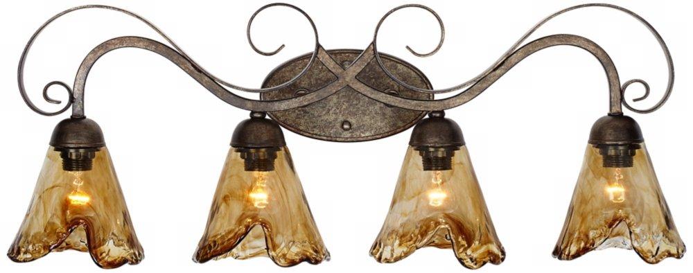 Franklin Iron Works Amber Scroll Rustic Wall Light Golden Bronze 29 1/2" Art Glass Fixture for Bedroom Bathroom Vanity Reading Living Room Hallway