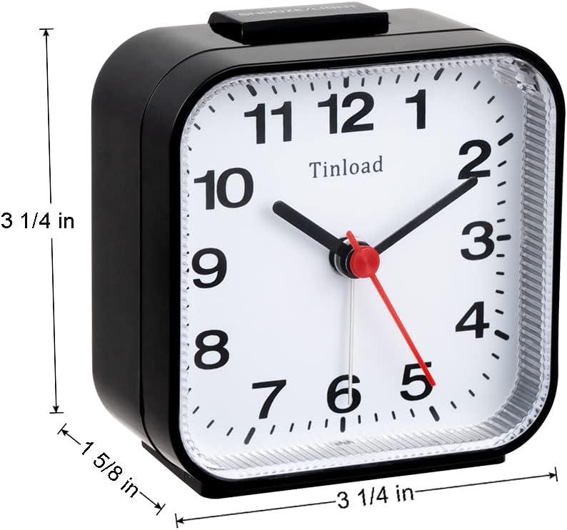 Small Battery Operated Analog Alarm Clock Silent Non Ticking, Ascending Beep Sounds, Snooze,Light Functions, Easy Set(Black)