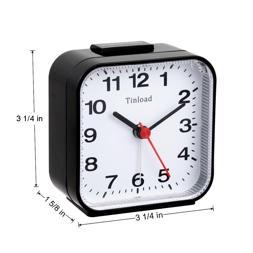 Small Battery Operated Analog Alarm Clock Silent Non Ticking, Ascending Beep Sounds, Snooze,Light Functions, Easy Set(Black)