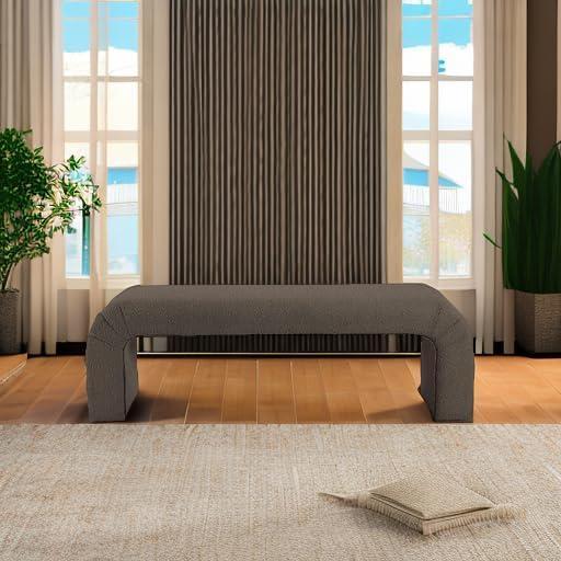 Meridian Furniture Niagara Cream Boucle Fabric Bench