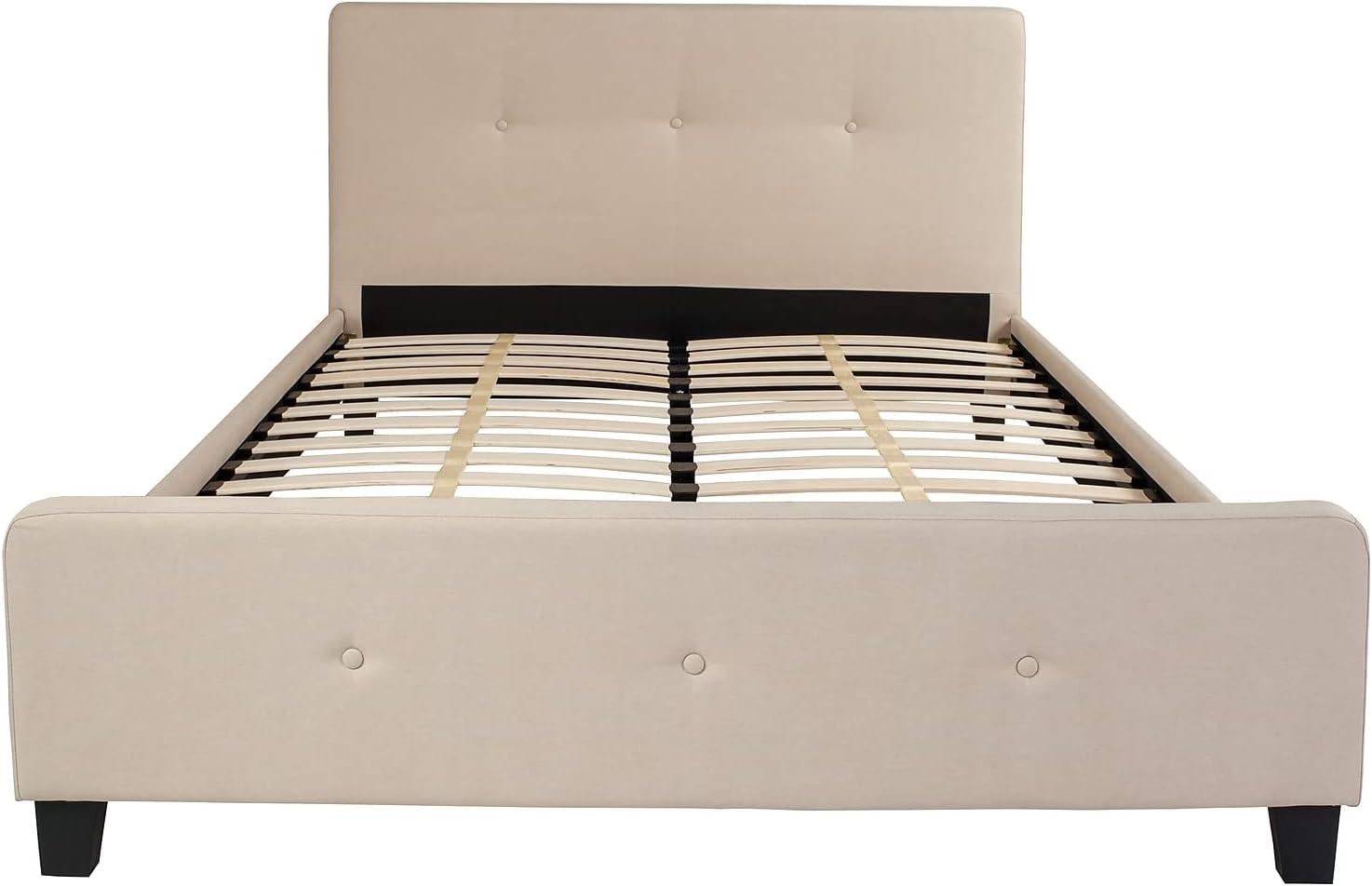 Flash Furniture Tribeca Queen Size Tufted Upholstered Platform Bed in Beige Fabric