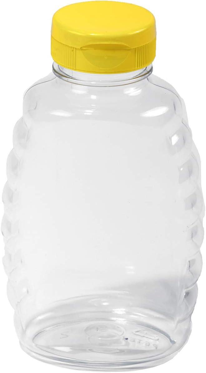 Clear Plastic Skep-Style Honey Jar with Yellow Flip-Top Lid - 16 oz