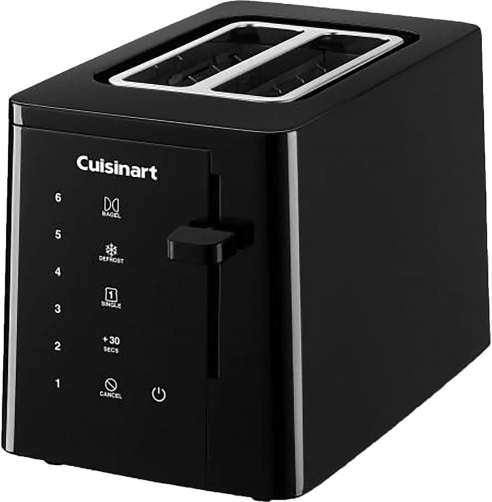 Black Stainless Steel Digital 2-Slice Toaster with Wide Slots