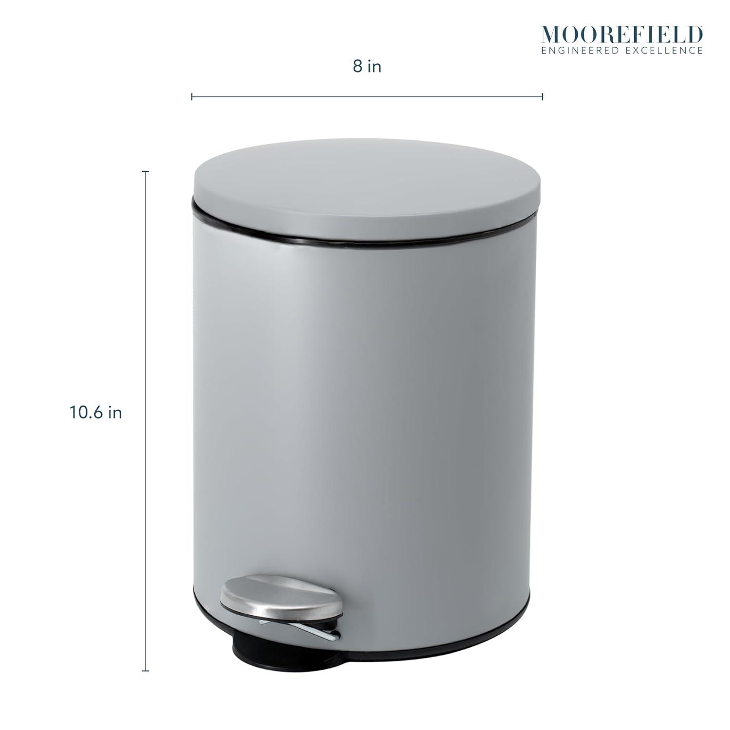 Matte Gray Stainless Steel Round Soft-Close Step Trash Can