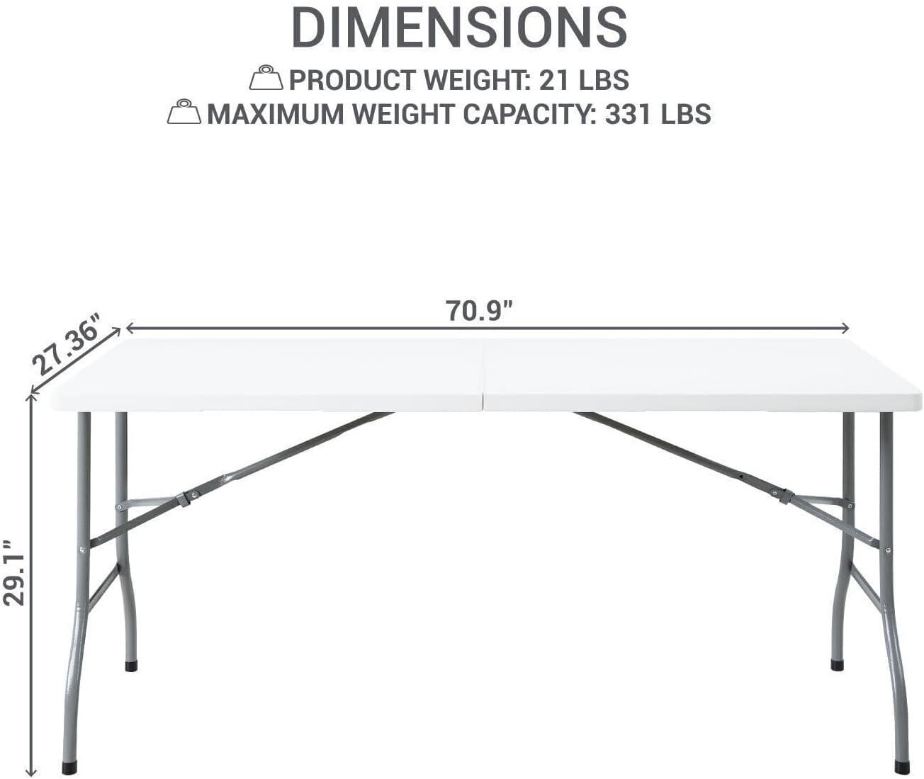 6ft Folding Table Multipurpose Foldable Dinner Table Portable Folding Rectangular Resin Table for Outdoor Camping Picnic Party by Naomi Home - White