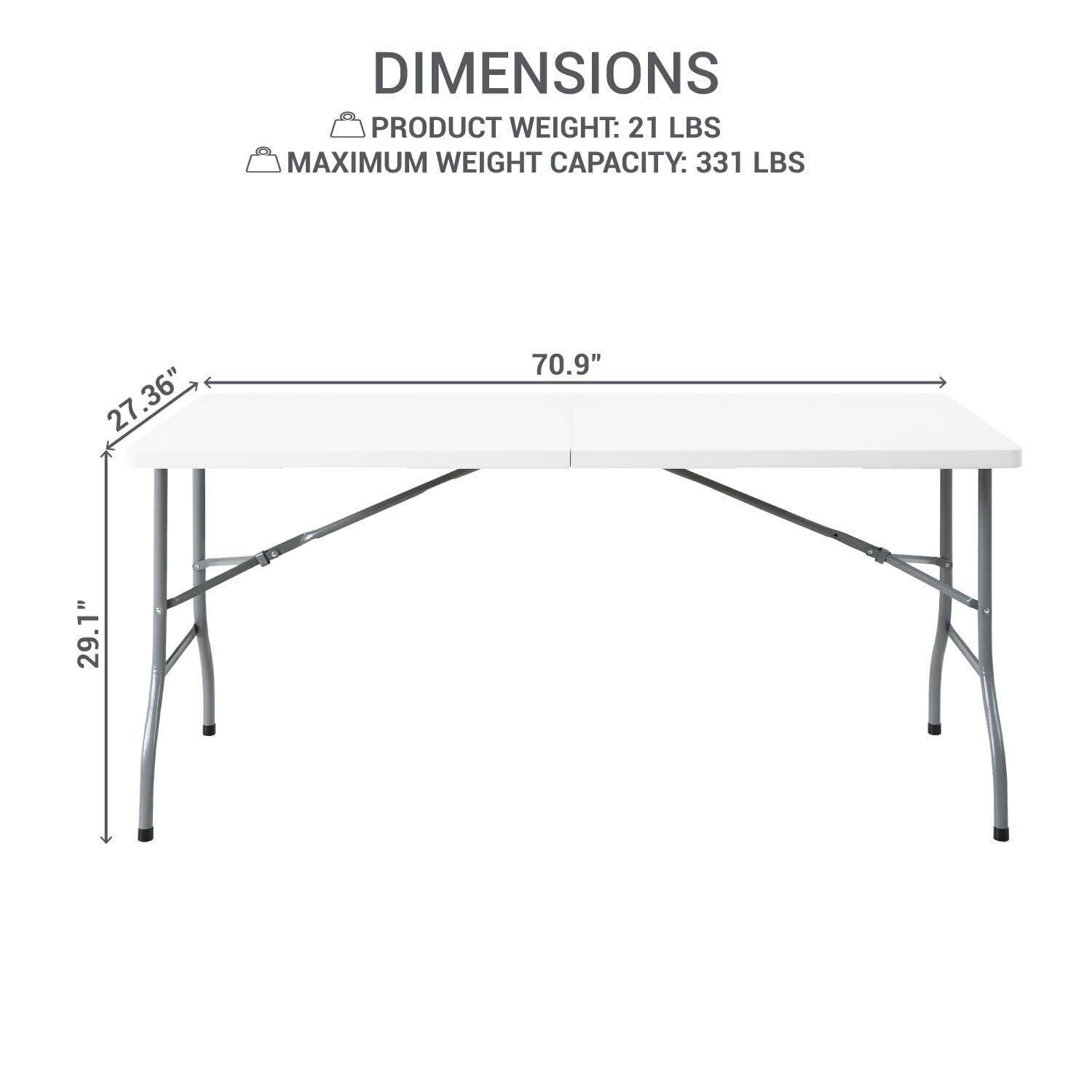 6ft Folding Table Multipurpose Foldable Dinner Table Portable Folding Rectangular Resin Table for Outdoor Camping Picnic Party by Naomi Home - White