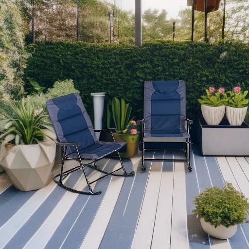 Navy Blue Steel Outdoor Rocking Chairs with Cushions, Set of 2