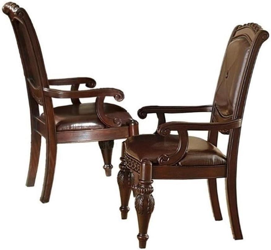 Steve Silver Company Antoinette Leather Dining Arm Chair in Cherry