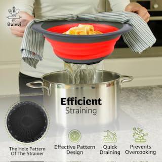 "Balevi Collapsible Strainers for Kitchen - Collapsible Colander Set of 2 Made of Silicone - Collapsible Strainer with Little Pegs to Keep Food Elevated - Green"