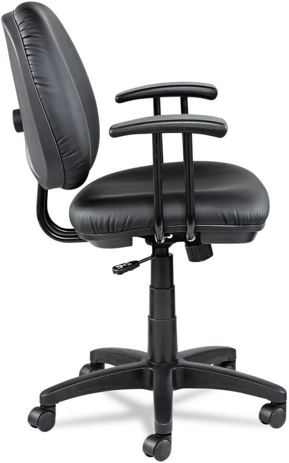 Black Leather Armless Swivel Task Chair with Plastic Base