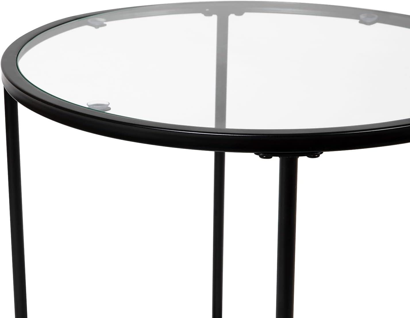 Flash Furniture Astoria Collection Round End Table - Modern Clear Glass Accent Table with Matte Black Frame