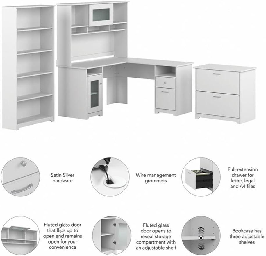 Cabot 60W L Shaped Computer Desk with Storage Set in White - Engineered Wood