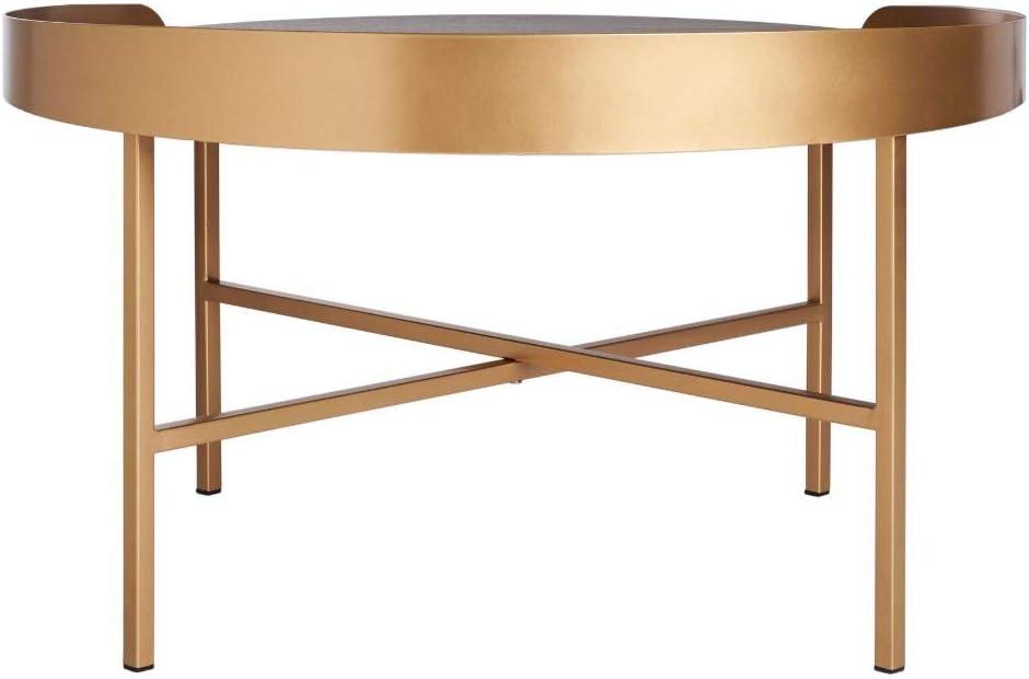 Prague Round Coffee Table - Light Grey Oak/Gold - Safavieh