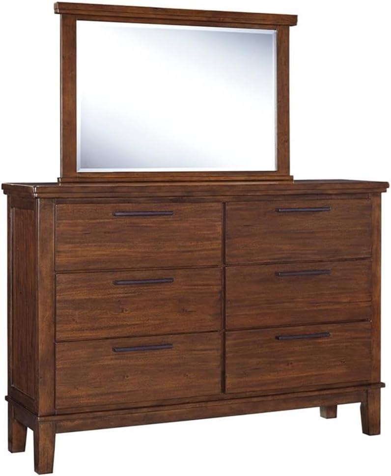 Transitional 46'' Acacia Wood Rectangular Bedroom Mirror in Medium Brown