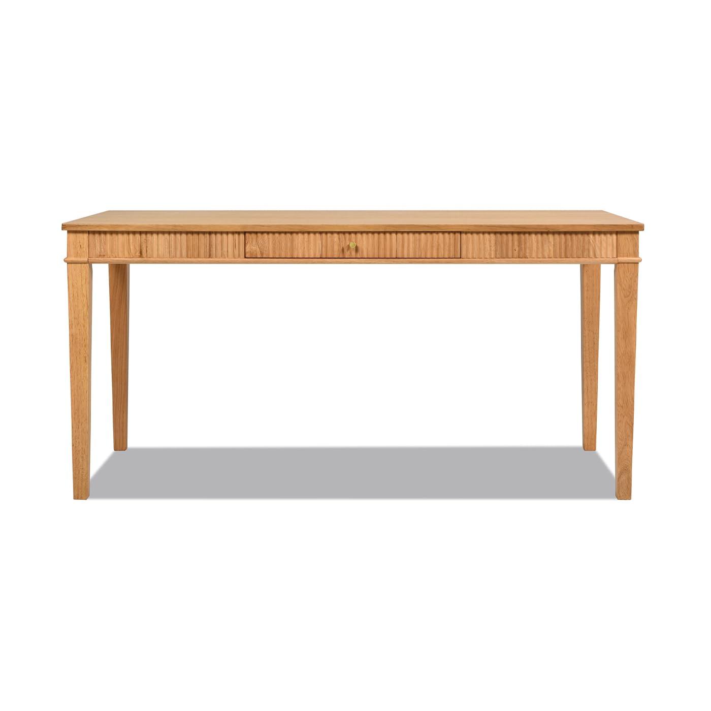 Dumont Modern Farmhouse 1-Drawer Fluted Home Office Writing Desk, Natural Blonde Solid Rubberwood & Rubberwood Veneer