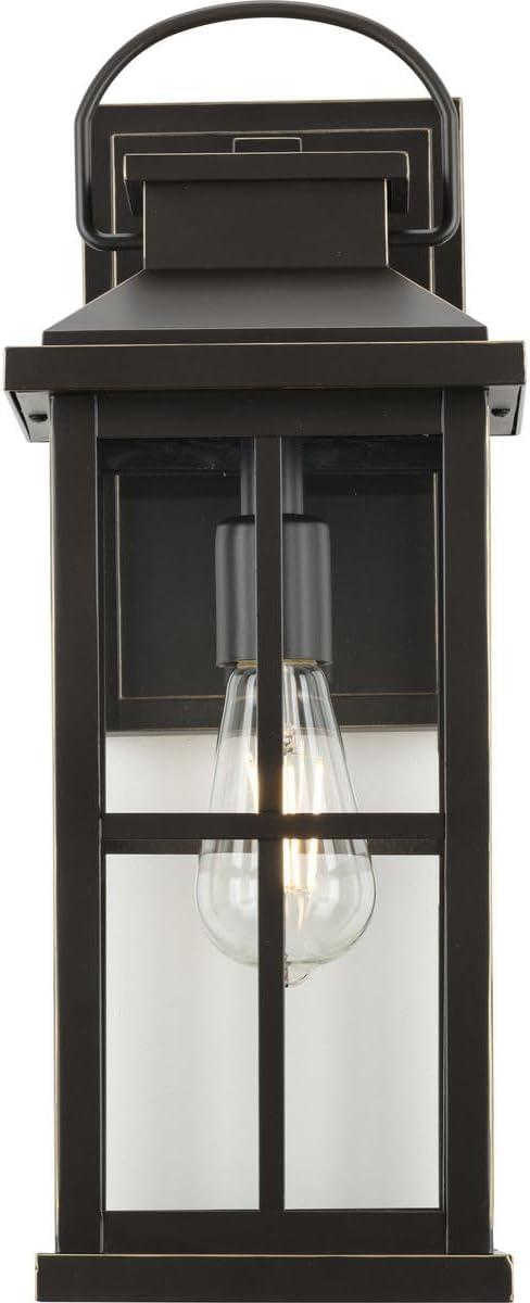 Williamston Collection One-Light Antique Bronze and Clear Glass Transitional Style Large Outdoor Wall Lantern