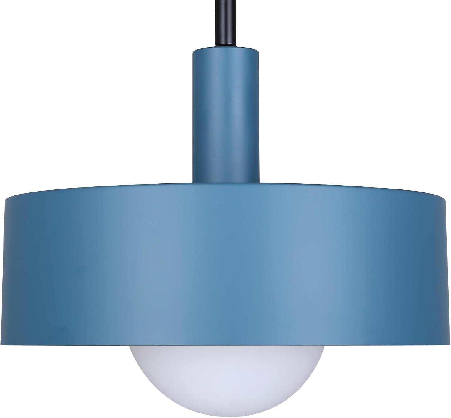 Matte Black and Blue Adjustable Cord Pendant Light with Opal Glass Shade