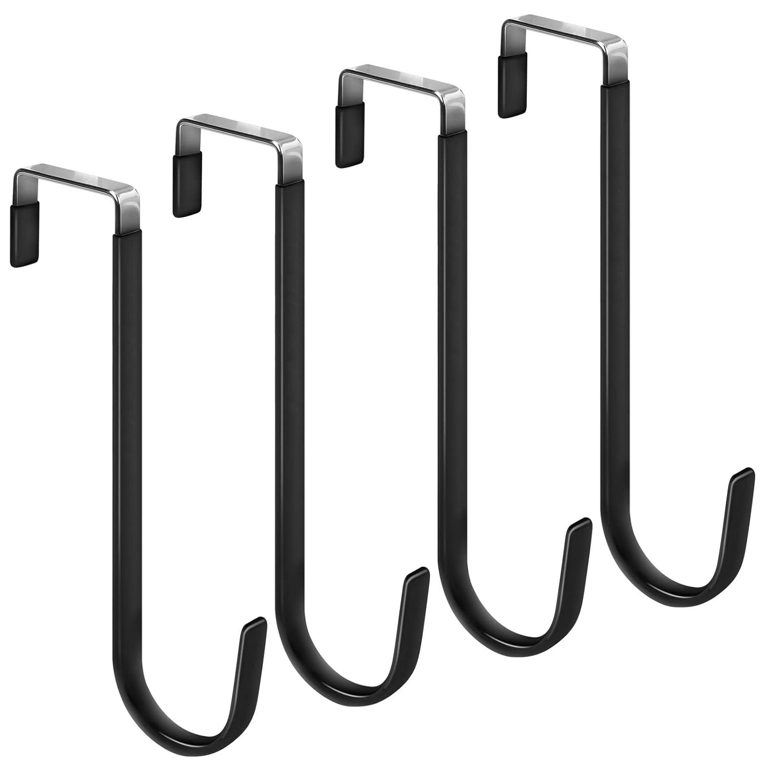 Over The Door Hooks, 4 Pack Upgraded Long Door Hangers Hooks with Rubber Prevent Scratches Heavy Duty Organizer Hooks for Hanging Clothes, Towels, Hats, Coats, Bags Black