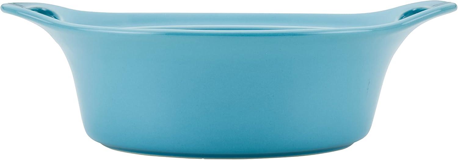 Rachael Ray Solid Glaze Ceramic 3pk Round Casserole Set with Shared Lid Agave Blue: Bakeware with Lid, Even-Heating