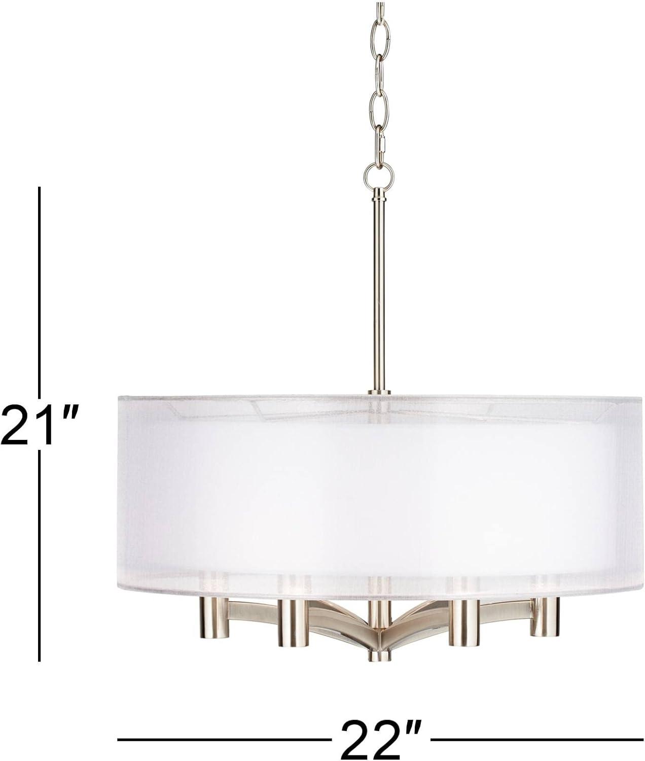 Possini Euro Design Brushed Nickel Pendant Chandelier 22" Wide Modern Double Shade 6-Light Fixture for Dining Room House Kitchen