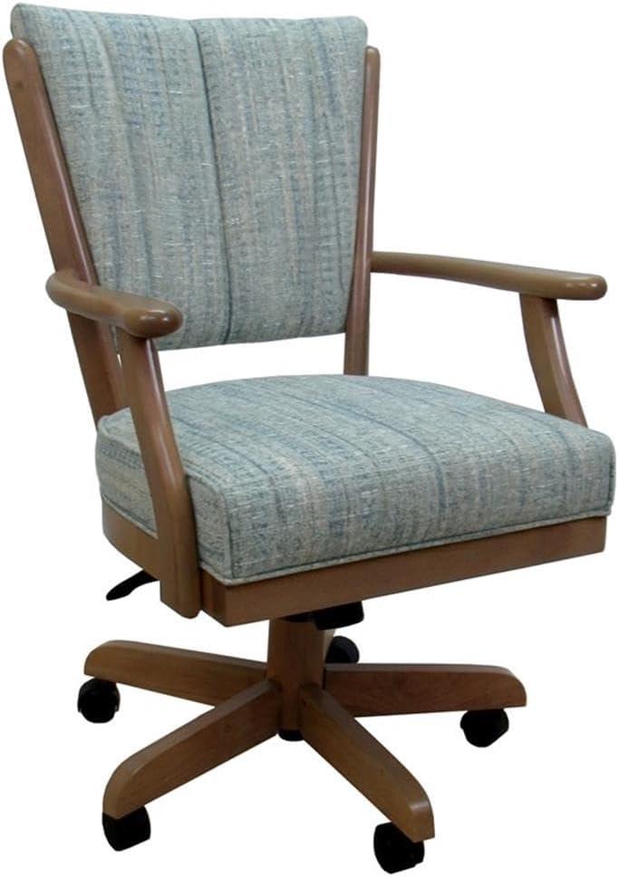 Light Oak Upholstered Swivel Dining Chair with Caster Wheels