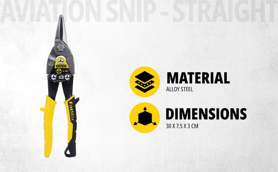 STANLEY - Yellow Aviation Snips Straight Cut 250mm (10in)
