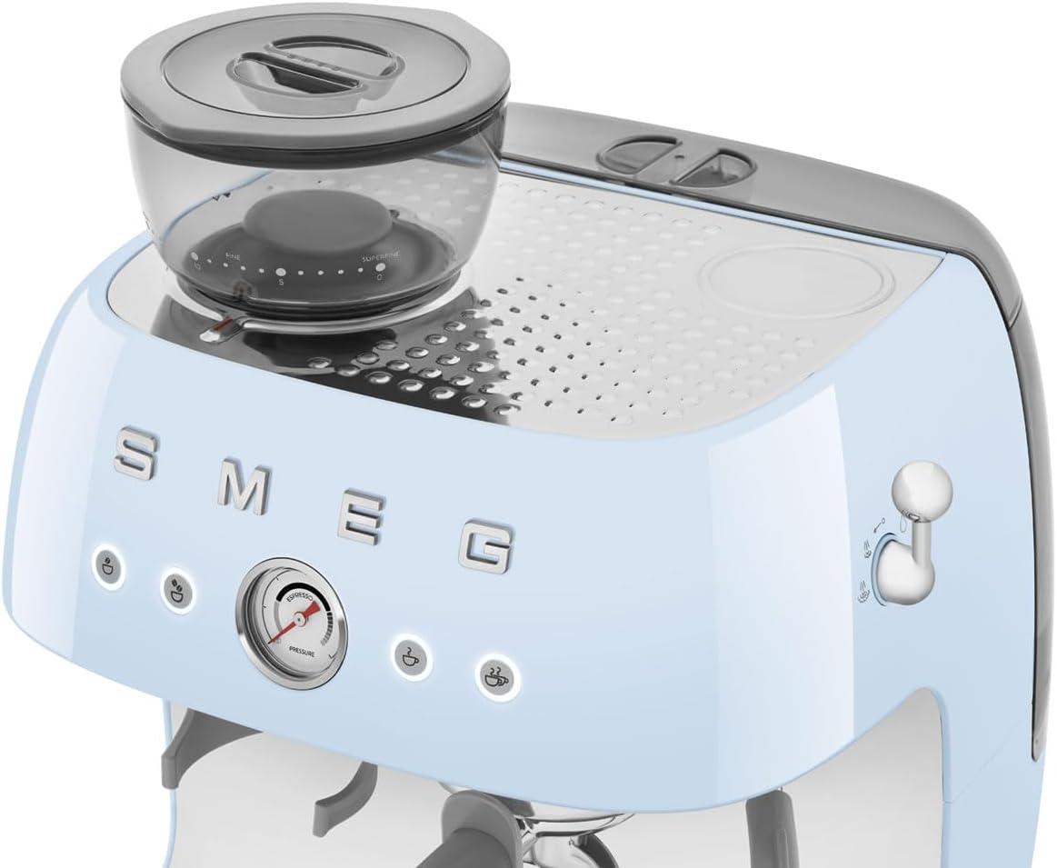 SMEG Pastel Blue Semi-Automatic Espresso Machine with Milk Frother