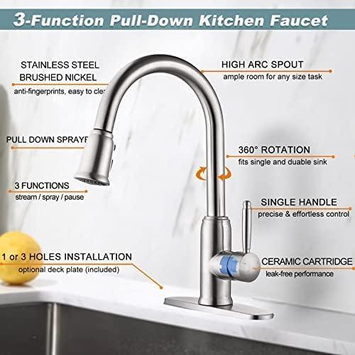 WOWOW Pull Out Kitchen Faucet with Soap Dispenser