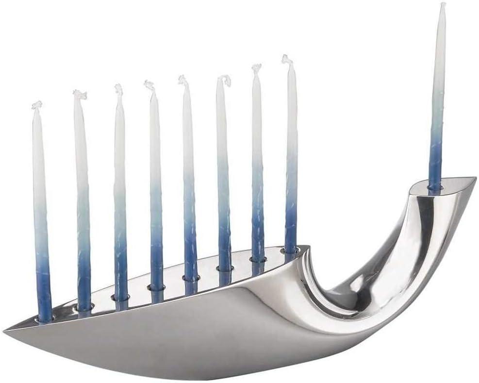 Nambé Illume Menorah 14-Inch, Modern Hannukkah Candle Holder, Designer Alloy Judaica Centerpiece for Holiday & Wedding Gift, Sculptural Metal Display