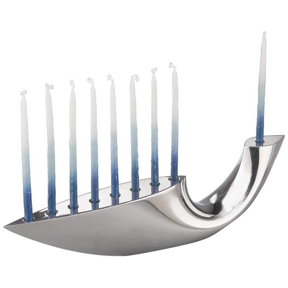 Nambé Illume Menorah 14-Inch, Modern Hannukkah Candle Holder, Designer Alloy Judaica Centerpiece for Holiday & Wedding Gift, Sculptural Metal Display