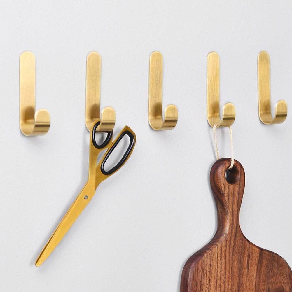Golden Brass Bathroom Towel Hook - No Drill, Adhesive Installation - 2-Pack of Shower Kitchen Wall Hanging Hooks - Tasteful Design for Coats, Towels, and More - Easy Install -