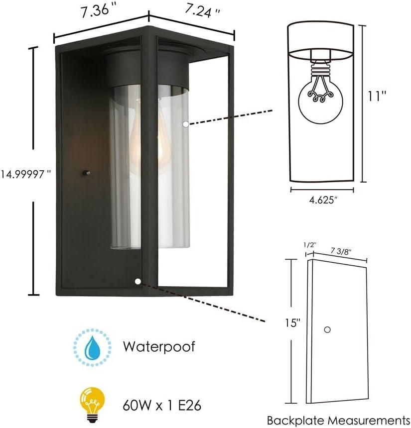 1-Light Outdoor Wall Sconce Modern Dimmable LED Waterproof Indoor/Outdoor Wall Lantern with Clear Glass, Black,Matte Black