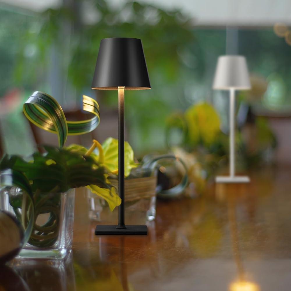 KDG 2 Pack Cordless Table Lamp,Portable LED Desk Lamp, 5000mAh Battery Operated, 3 Color Stepless Dimming Up, for Restaurant/Bedroom/Bars/Outdoor Party/Camping/Coffee Shop Night Light(Black)