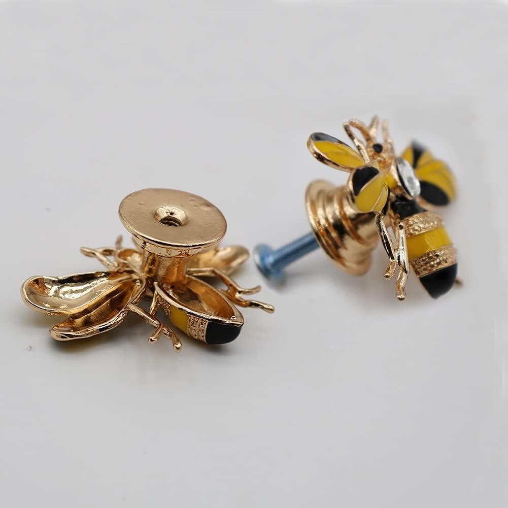 Stylish Yellow Bee Knob Handle 4 Pcs Zinc Alloy Furniture Decoration Accessories(Bee) for Cupboards, Wardrobes, Drawers, Bedside Cabinets, Closet Doors - Designed for Home or Office