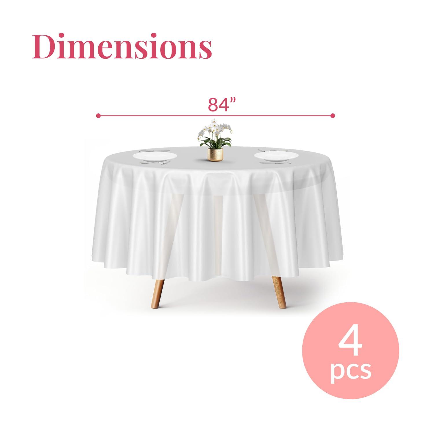 Prestee 4-Pack 84-Inch White Round Plastic Tablecloth Disposable - Durable Waterproof Table Covers for Weddings, BBQ, Parties, Outdoor Events - Elegant White Plastic Tablecloths Round for Any Occasio