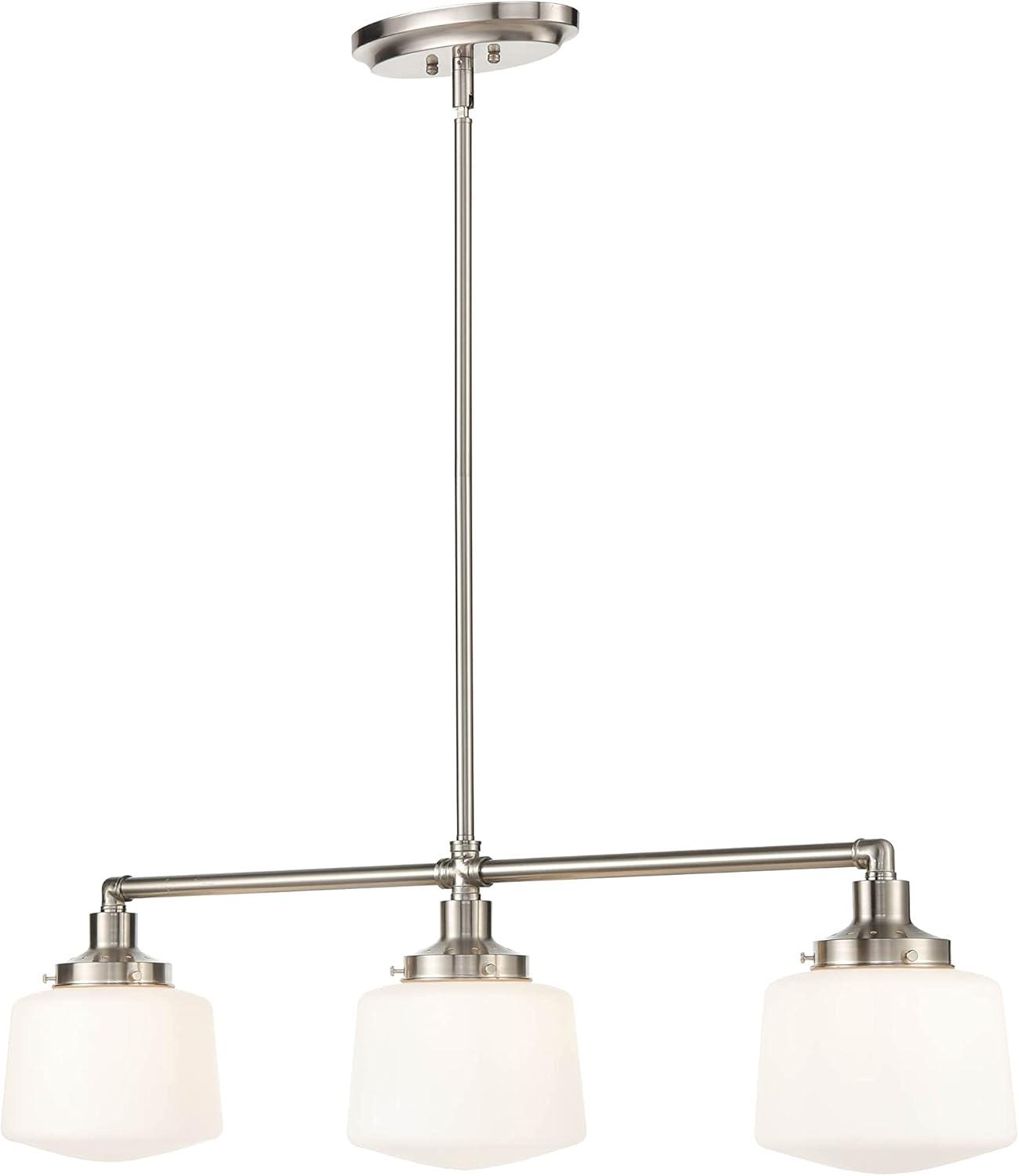 Brushed Nickel 3-Light Linear Glass Pendant Chandelier